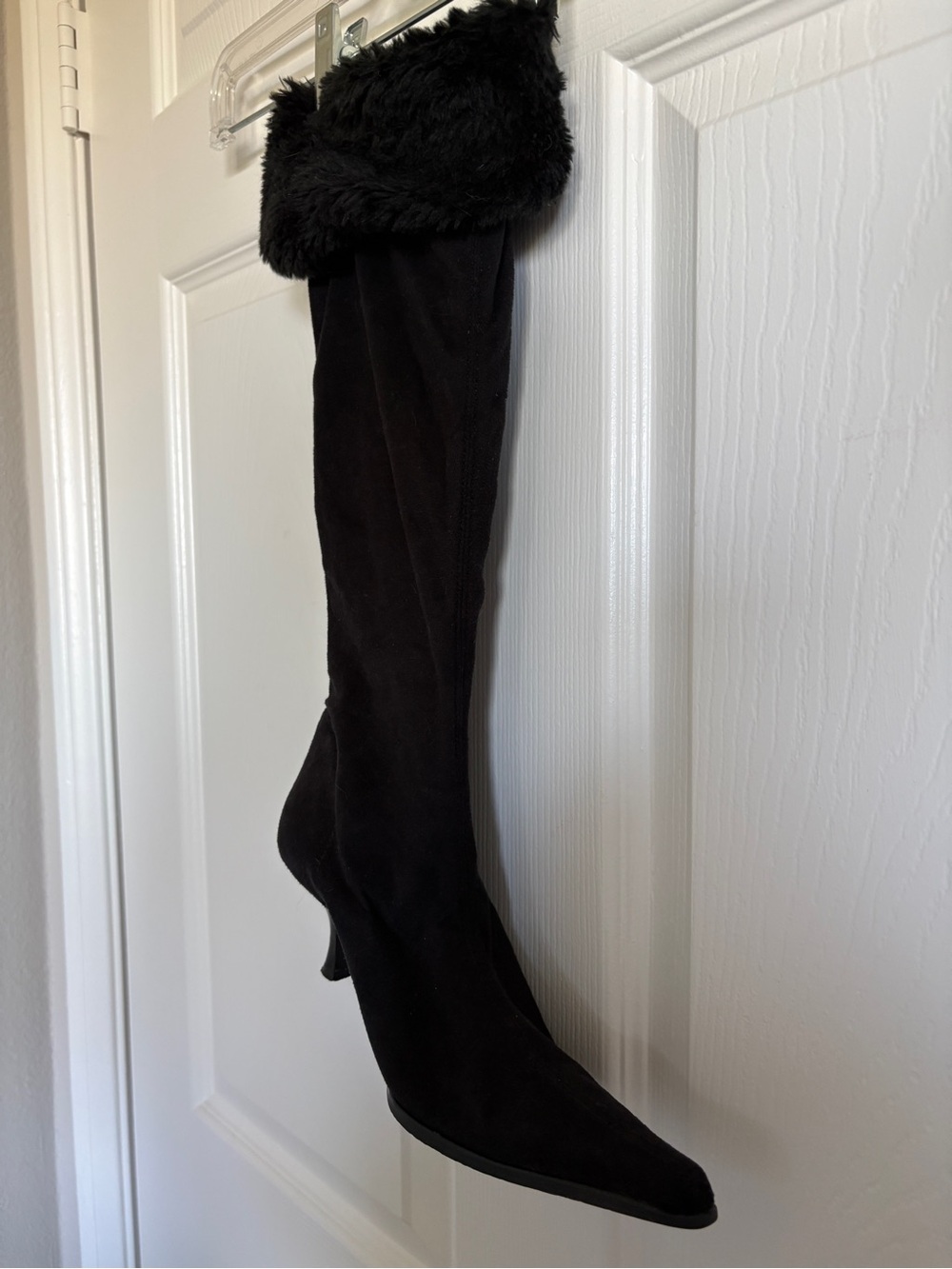 Vintage Y2K Aldo Black Fur Cuff Pointed Kitten Heel Boots Witch Vampire Goth Siz